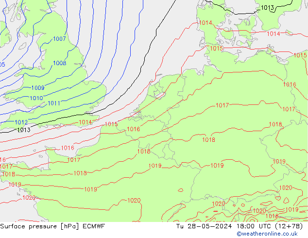 Atmosférický tlak ECMWF Út 28.05.2024 18 UTC