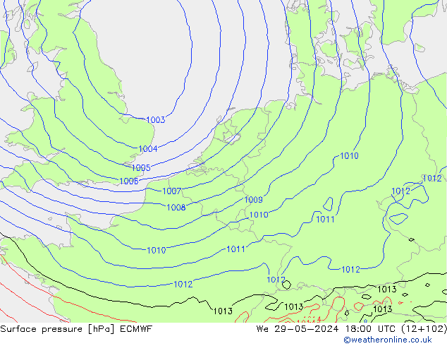 Luchtdruk (Grond) ECMWF wo 29.05.2024 18 UTC