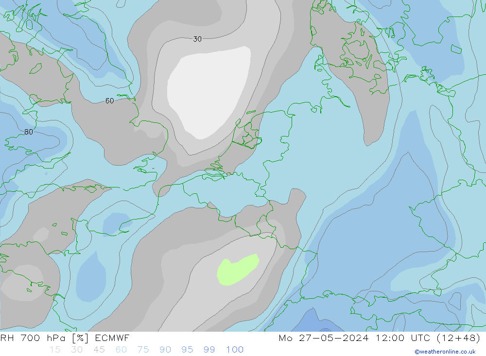 Humidité rel. 700 hPa ECMWF lun 27.05.2024 12 UTC