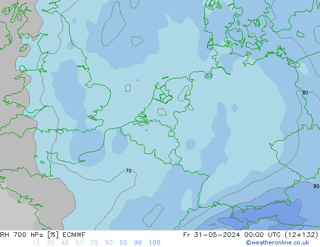 Humedad rel. 700hPa ECMWF vie 31.05.2024 00 UTC