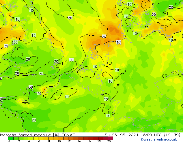 Isotachen Spread ECMWF So 26.05.2024 18 UTC