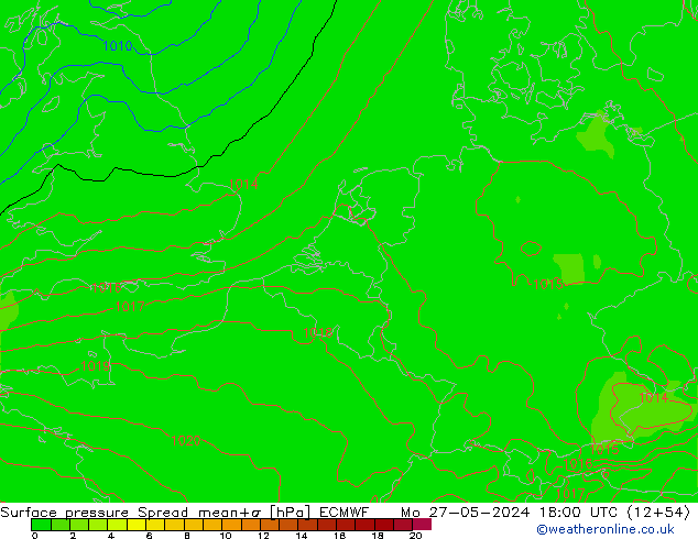 Surface pressure Spread ECMWF Mo 27.05.2024 18 UTC