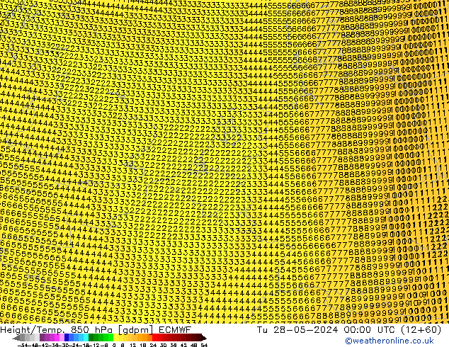 Geop./Temp. 850 hPa ECMWF mar 28.05.2024 00 UTC