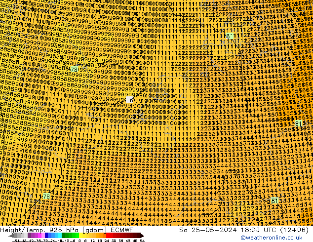 Height/Temp. 925 hPa ECMWF Sa 25.05.2024 18 UTC