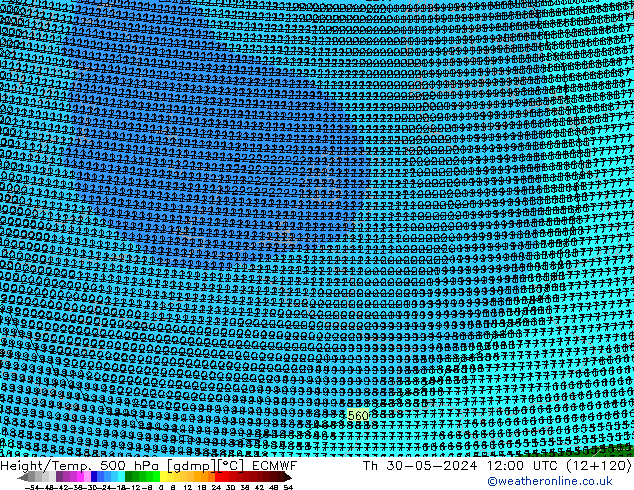 Hoogte/Temp. 500 hPa ECMWF do 30.05.2024 12 UTC