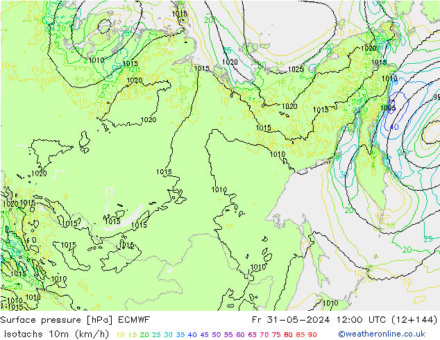 Isotaca (kph) ECMWF vie 31.05.2024 12 UTC