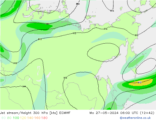 Jet stream/Height 300 hPa ECMWF Mo 27.05.2024 06 UTC