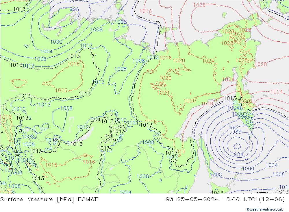 Presión superficial ECMWF sáb 25.05.2024 18 UTC