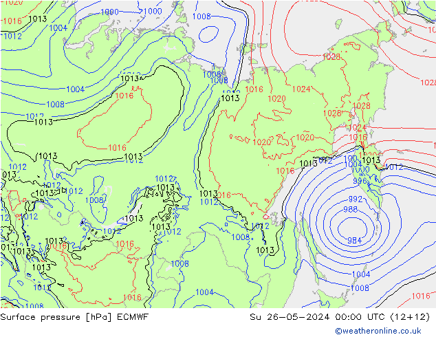 Atmosférický tlak ECMWF Ne 26.05.2024 00 UTC