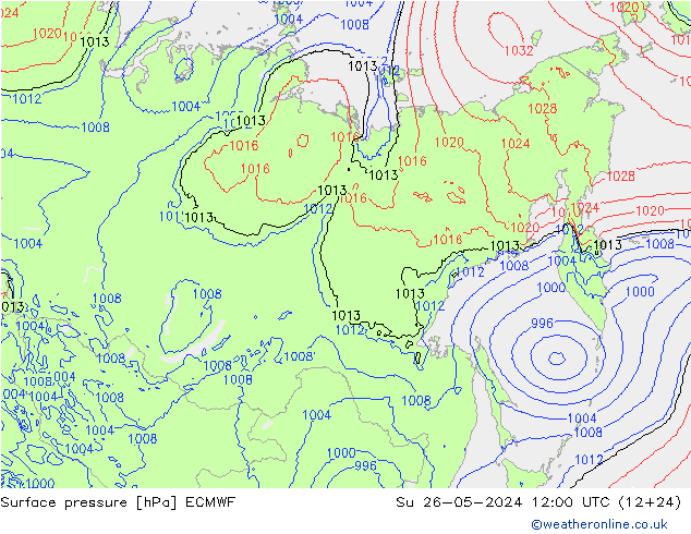 Atmosférický tlak ECMWF Ne 26.05.2024 12 UTC