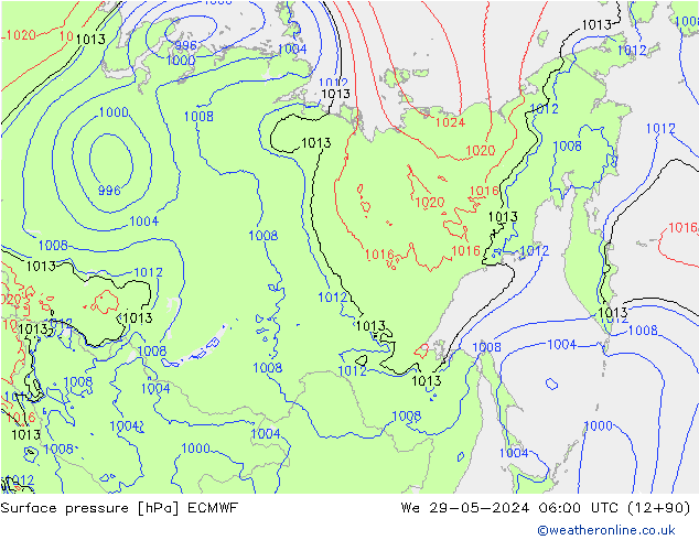 Luchtdruk (Grond) ECMWF wo 29.05.2024 06 UTC