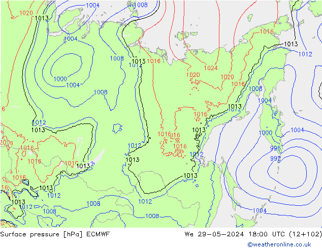 Pressione al suolo ECMWF mer 29.05.2024 18 UTC