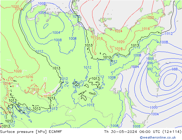 pressão do solo ECMWF Qui 30.05.2024 06 UTC