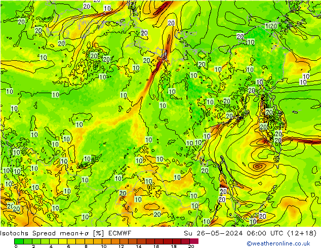 Isotachen Spread ECMWF zo 26.05.2024 06 UTC