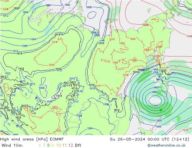 yüksek rüzgarlı alanlar ECMWF Paz 26.05.2024 00 UTC