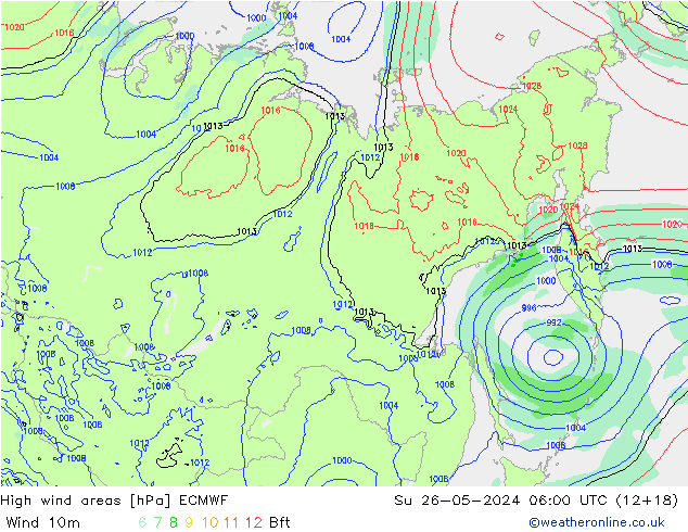Windvelden ECMWF zo 26.05.2024 06 UTC