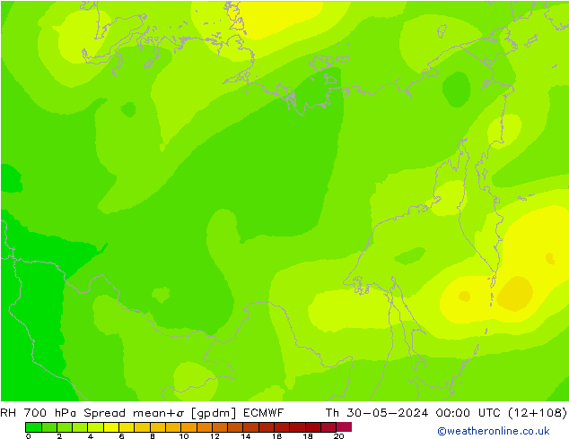 RH 700 hPa Spread ECMWF  30.05.2024 00 UTC