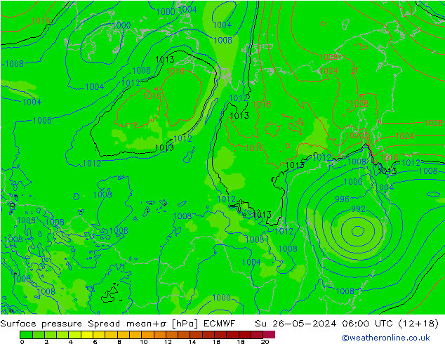 Presión superficial Spread ECMWF dom 26.05.2024 06 UTC