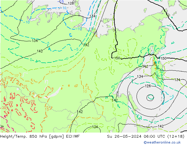 Hoogte/Temp. 850 hPa ECMWF zo 26.05.2024 06 UTC