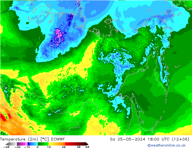 Temperature (2m) ECMWF Sa 25.05.2024 18 UTC