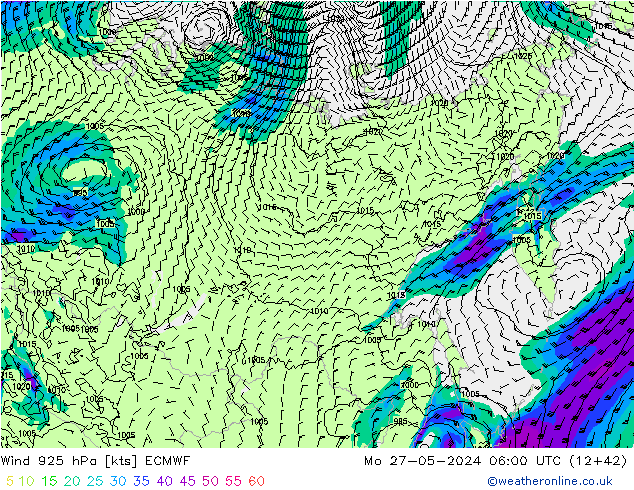 Wind 925 hPa ECMWF Mo 27.05.2024 06 UTC