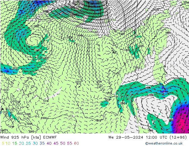 ветер 925 гПа ECMWF ср 29.05.2024 12 UTC