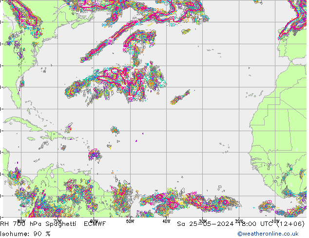 RH 700 hPa Spaghetti ECMWF Sáb 25.05.2024 18 UTC