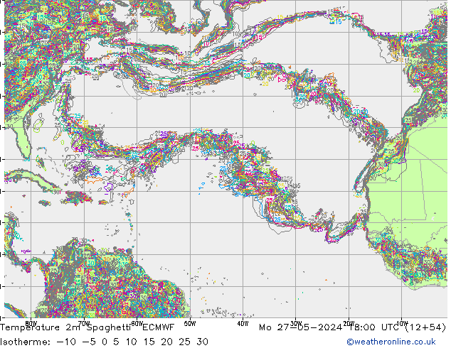 Temperature 2m Spaghetti ECMWF Mo 27.05.2024 18 UTC