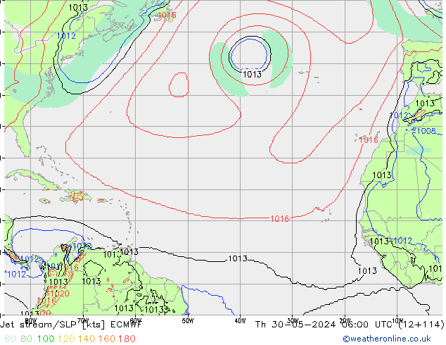 Jet stream/SLP ECMWF Čt 30.05.2024 06 UTC