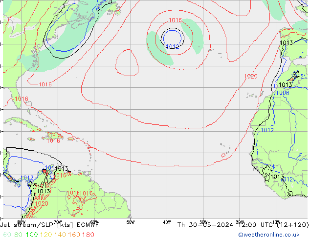 Straalstroom/SLP ECMWF do 30.05.2024 12 UTC