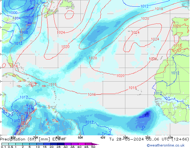 Totale neerslag (6h) ECMWF di 28.05.2024 06 UTC