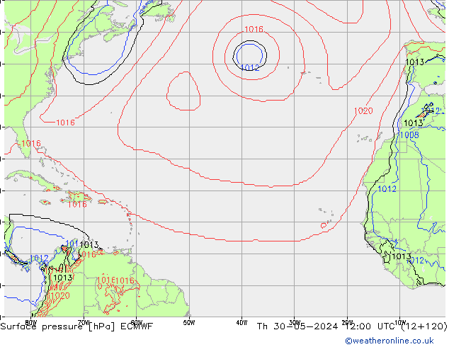 Presión superficial ECMWF jue 30.05.2024 12 UTC