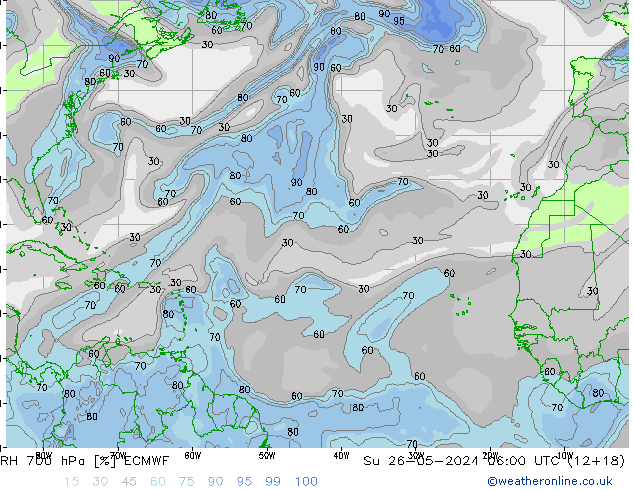 RH 700 hPa ECMWF Su 26.05.2024 06 UTC