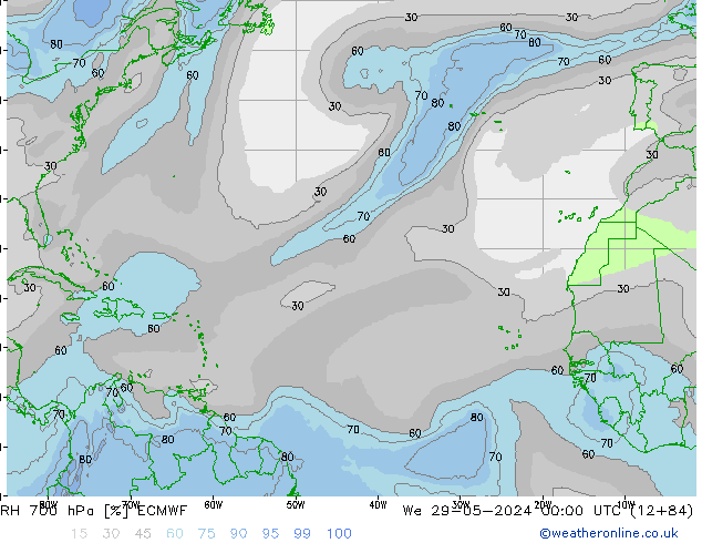 RH 700 hPa ECMWF We 29.05.2024 00 UTC