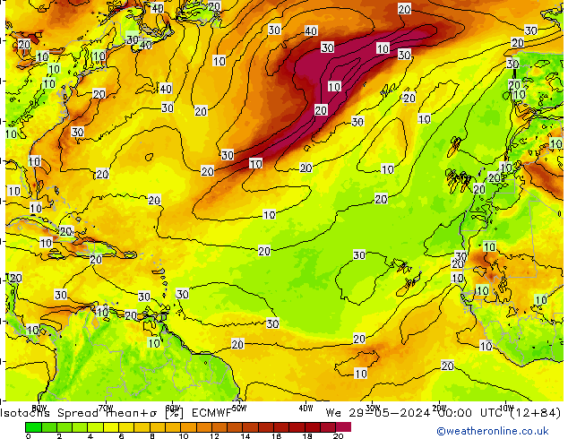 Isotachs Spread ECMWF We 29.05.2024 00 UTC