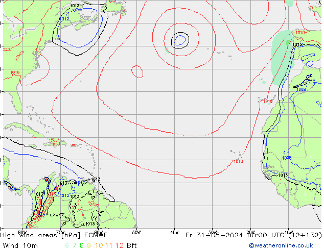 High wind areas ECMWF Sex 31.05.2024 00 UTC
