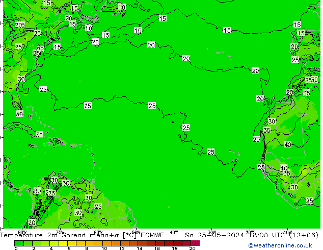 Temperatura 2m Spread ECMWF Sáb 25.05.2024 18 UTC
