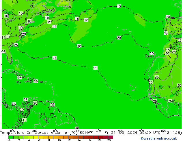température 2m Spread ECMWF ven 31.05.2024 06 UTC
