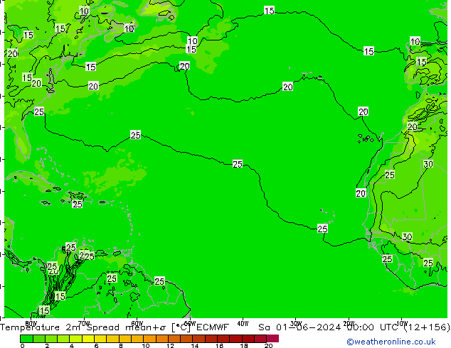 Temperatura 2m Spread ECMWF sab 01.06.2024 00 UTC