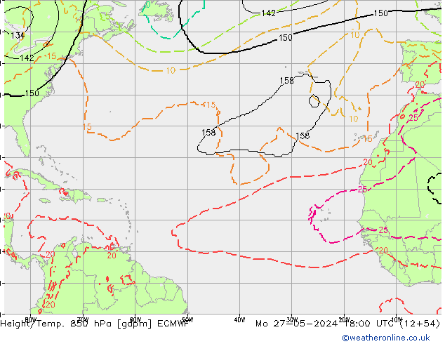 Géop./Temp. 850 hPa ECMWF lun 27.05.2024 18 UTC