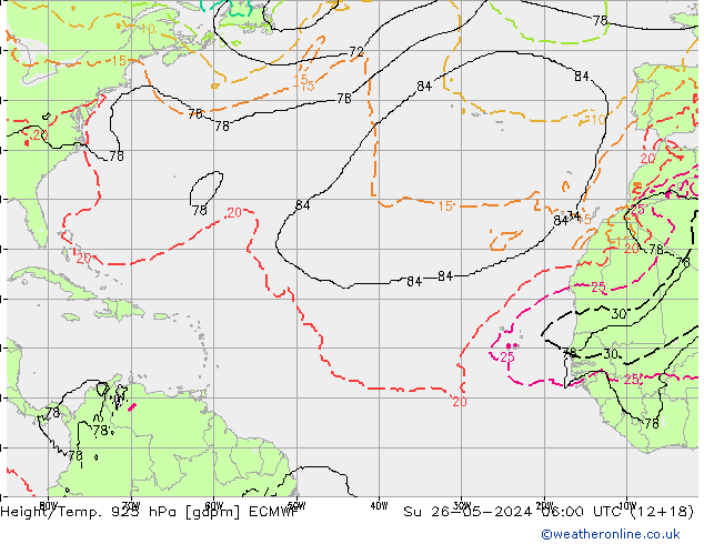 Hoogte/Temp. 925 hPa ECMWF zo 26.05.2024 06 UTC