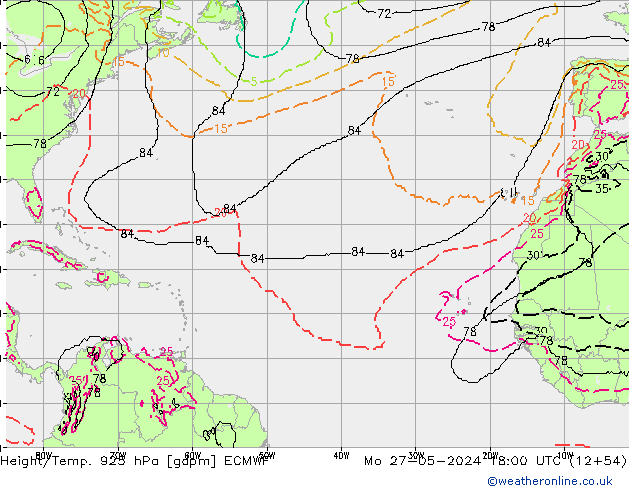 Height/Temp. 925 hPa ECMWF Seg 27.05.2024 18 UTC