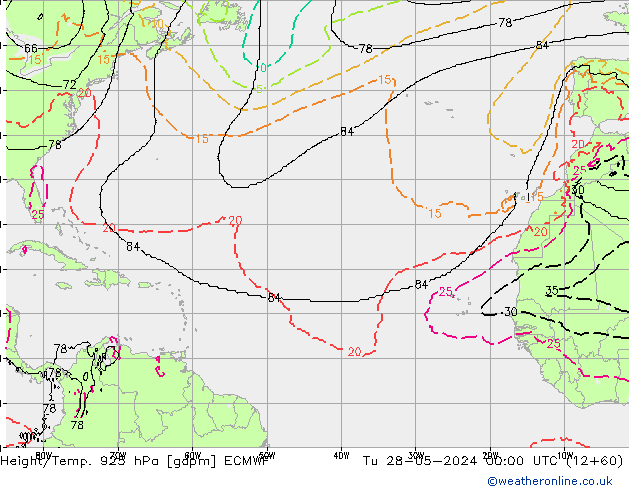 Height/Temp. 925 hPa ECMWF Út 28.05.2024 00 UTC