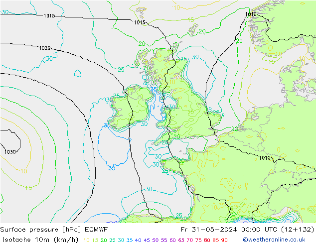 Isotachs (kph) ECMWF Fr 31.05.2024 00 UTC