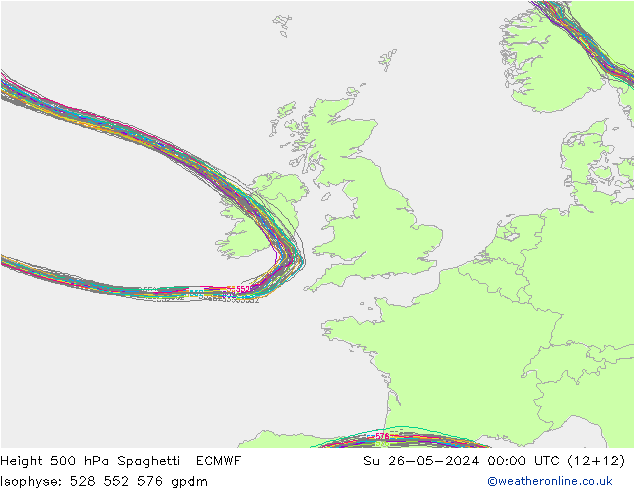 Height 500 hPa Spaghetti ECMWF Dom 26.05.2024 00 UTC