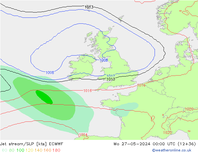 Straalstroom/SLP ECMWF ma 27.05.2024 00 UTC