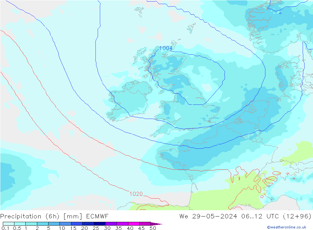 осадки (6h) ECMWF ср 29.05.2024 12 UTC