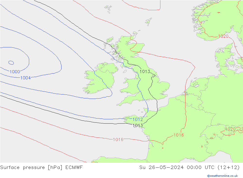 Pressione al suolo ECMWF dom 26.05.2024 00 UTC