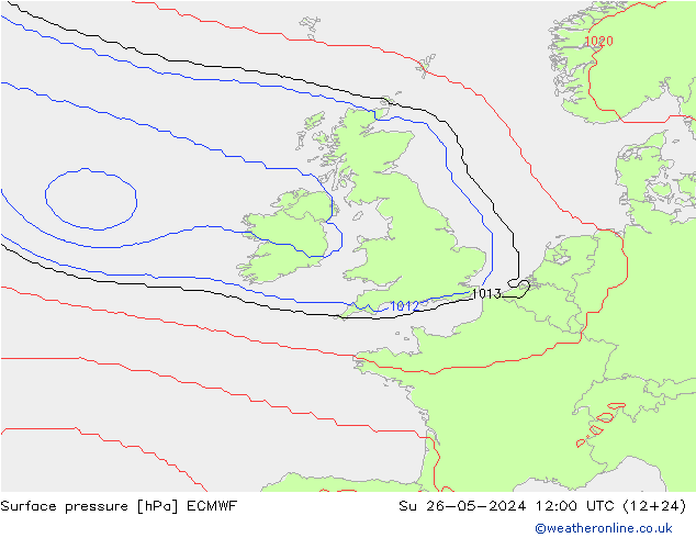 Pressione al suolo ECMWF dom 26.05.2024 12 UTC