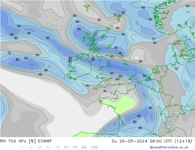 RH 700 hPa ECMWF Su 26.05.2024 06 UTC